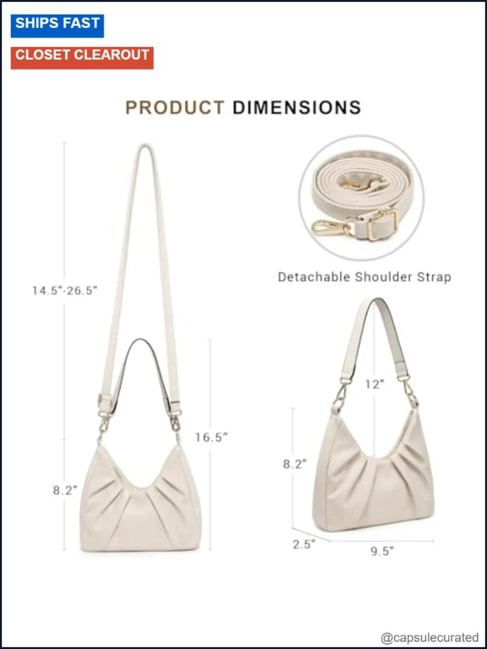 Women's Ruched Hobo Handbag Crossbody Purse with 2 Removable Straps Faux